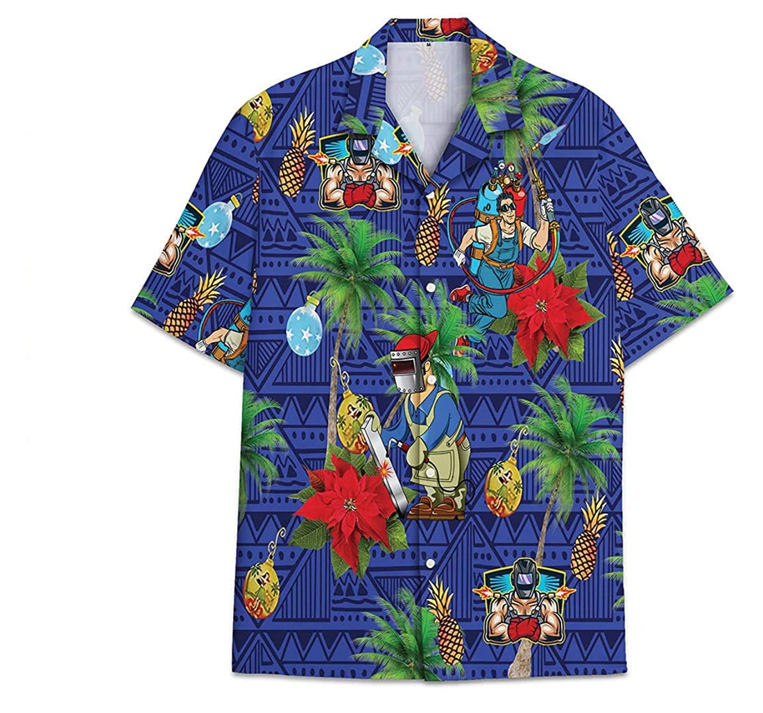 Welder Palm Pattern Short Tall Womensmall Hawaiian Shirt, Button Up Aloha Shirt For Men, Women