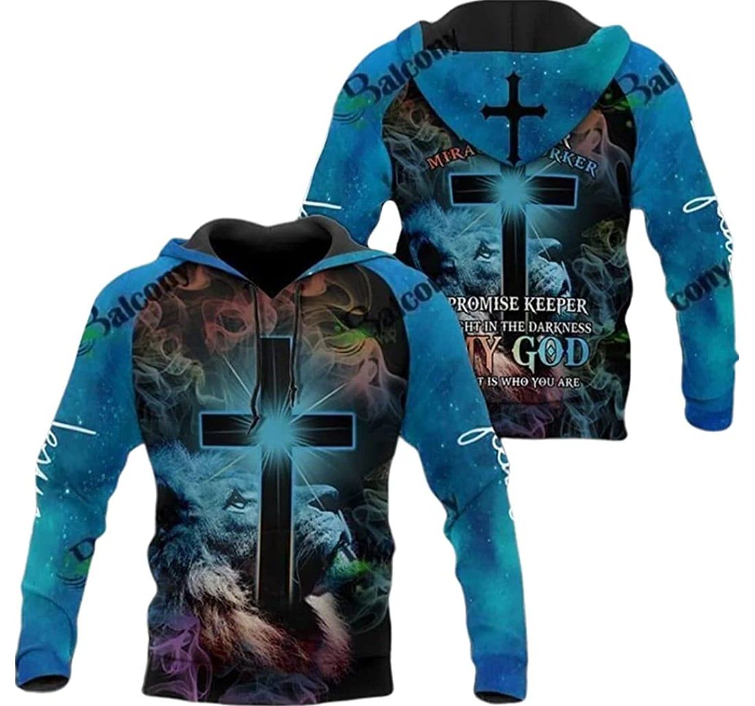 Jesus Lion Bright Cross Light In The Darkness Included - 3D Printed Pullover Hoodie