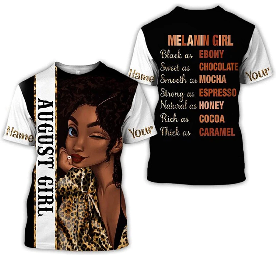 Personalized Girl - August Girl Melanin Girl As Ebony - 3D Printed T-shirt