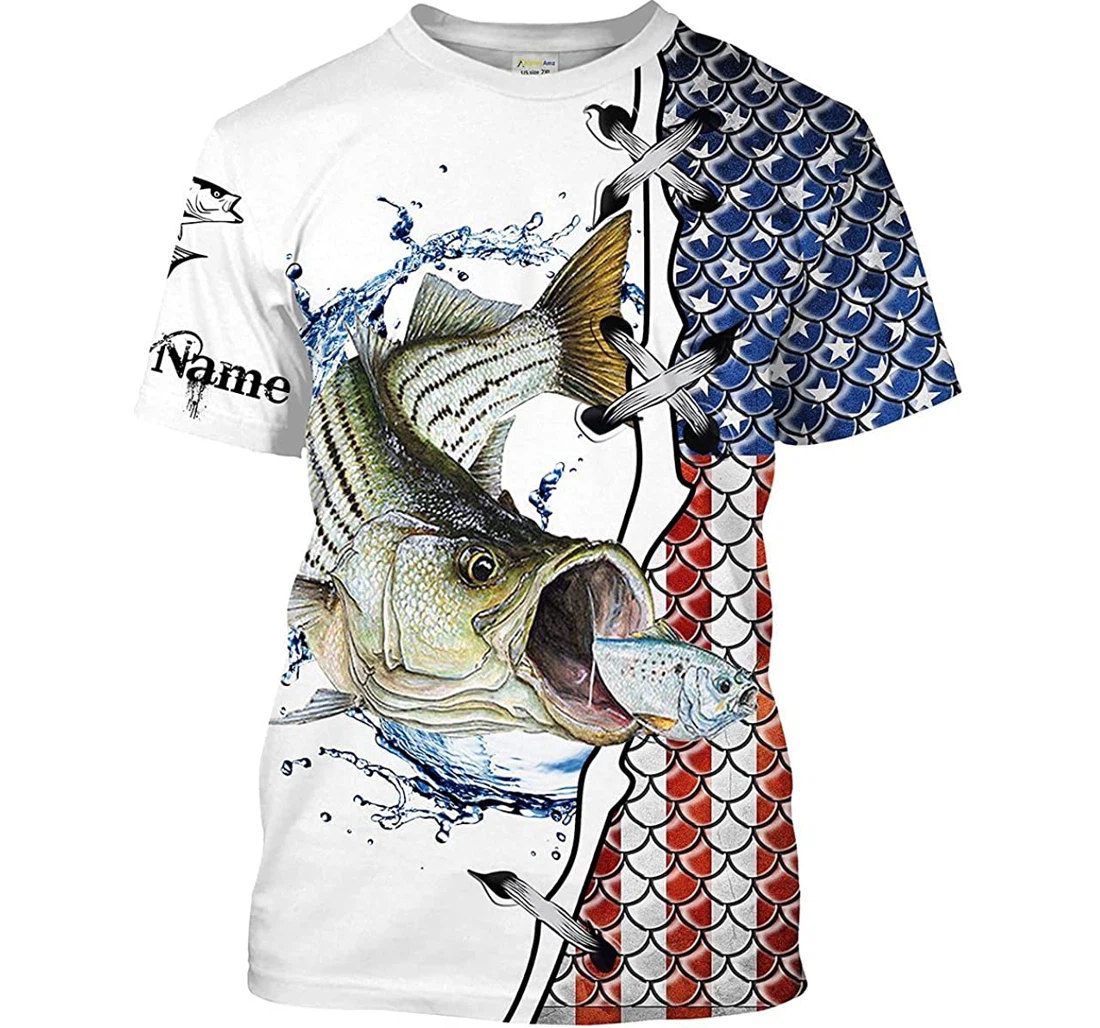 Personalized Bass Fishing American Flag Shirts - 3D Printed T-shirt