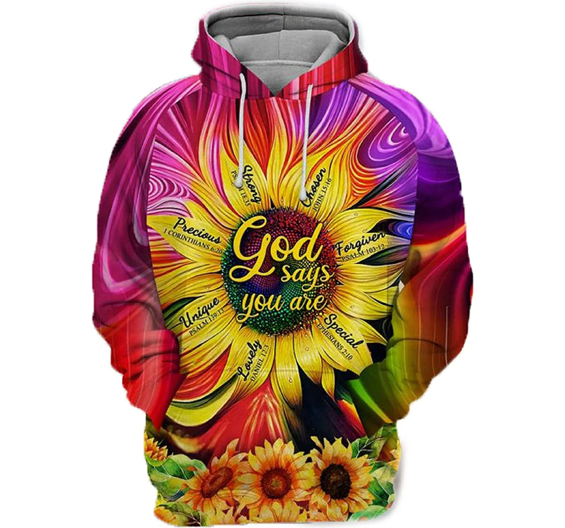 Personalized Sunflower & Jesus - God Says You Are Unique Special Lovely Strong Shirts - 3D Printed Pullover Hoodie