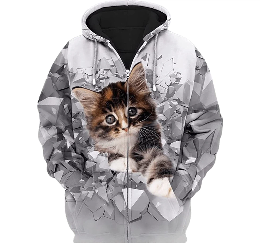 Personalized Zip Hoodie - Cat Lover Fleece Short - 3D Printed