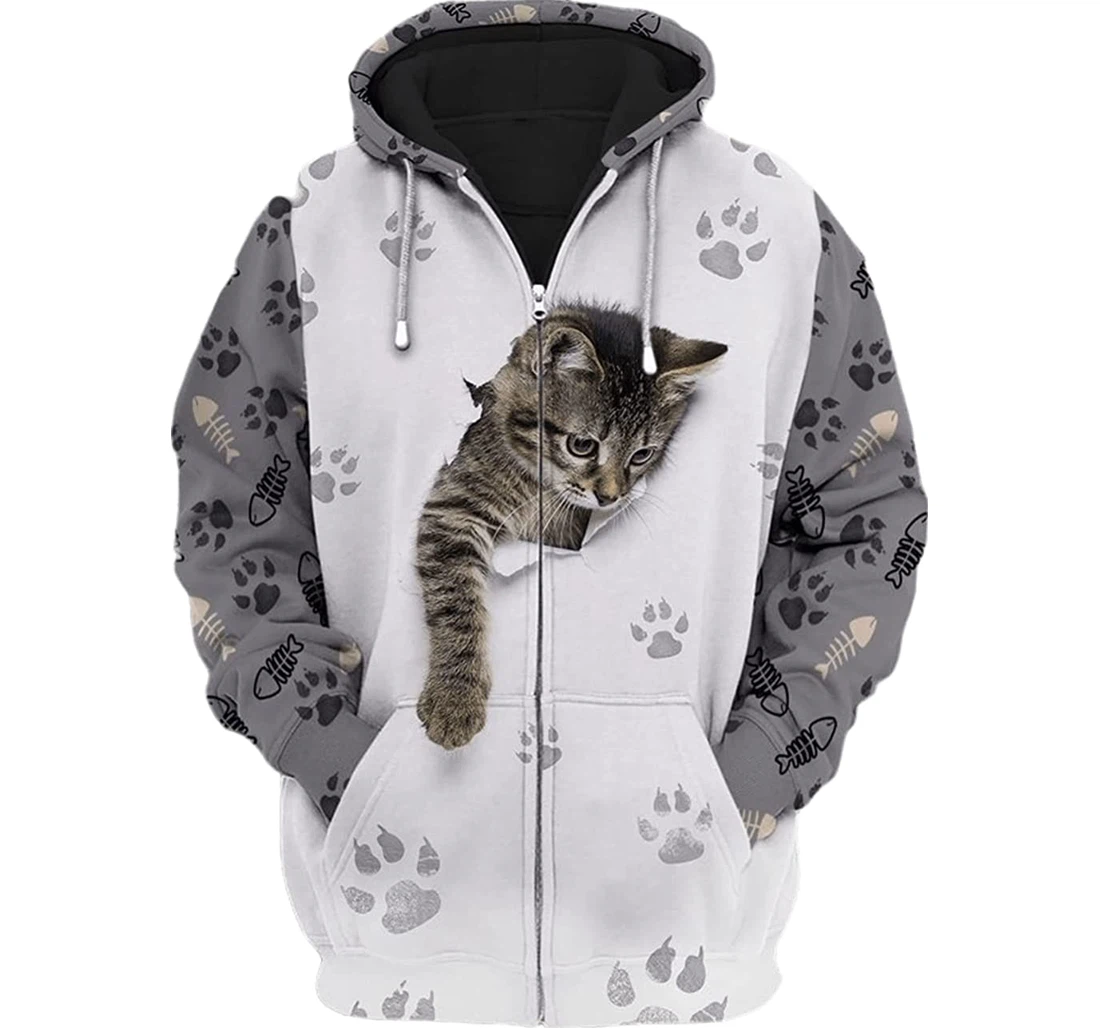 Personalized Zip Hoodie - Cat Lover Fleece Short - 3D Printed