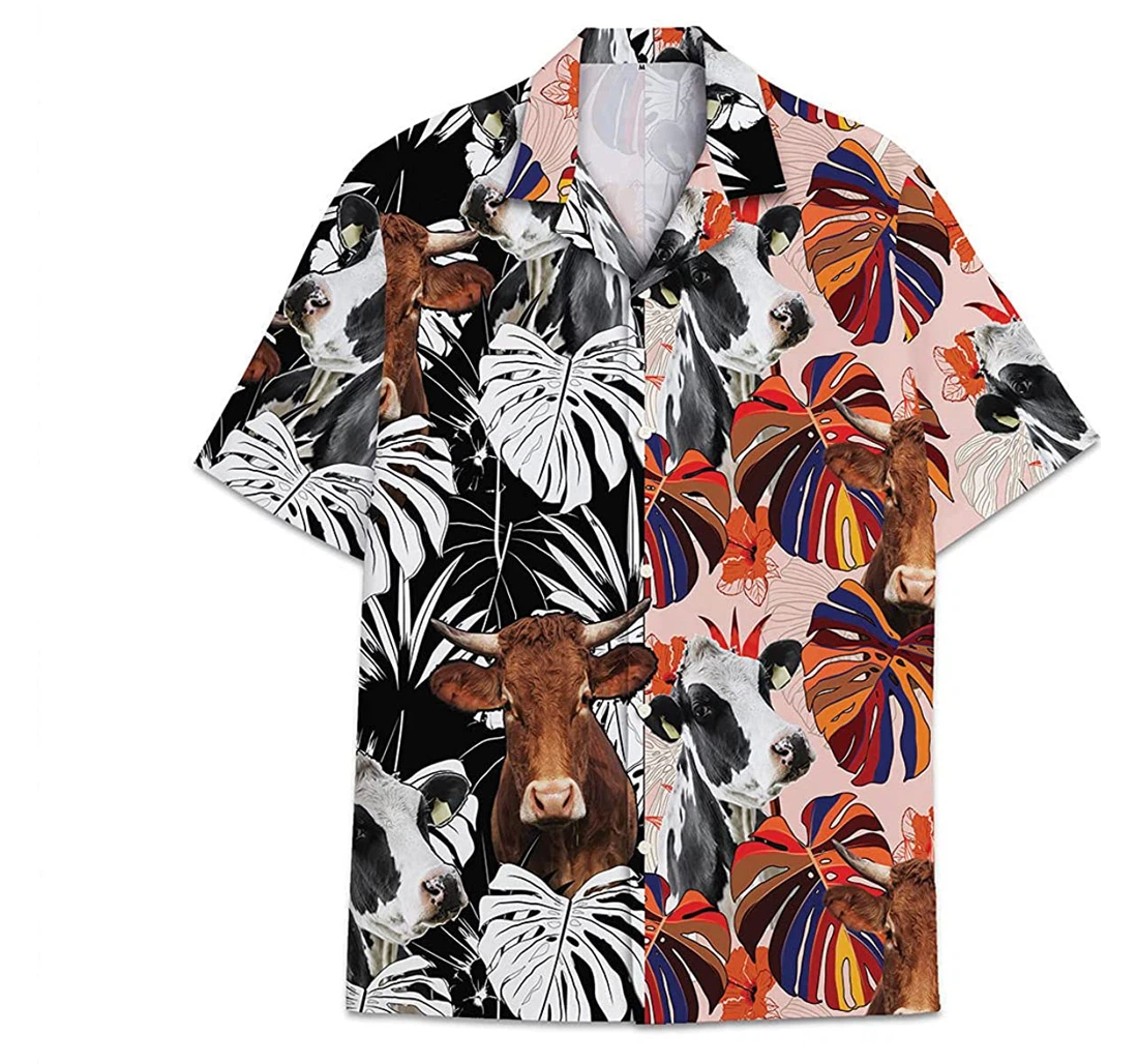 Personalized Cow Pattern Short Tall Womensmall Hawaiian Shirt, Button Up Aloha Shirt For Men, Women