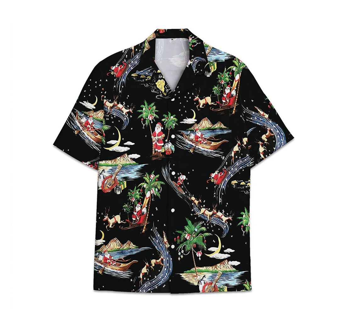 Personalized Christmas Santa Claus Rowing Pattern Short Tall Hawaiian Shirt, Button Up Aloha Shirt For Men, Women