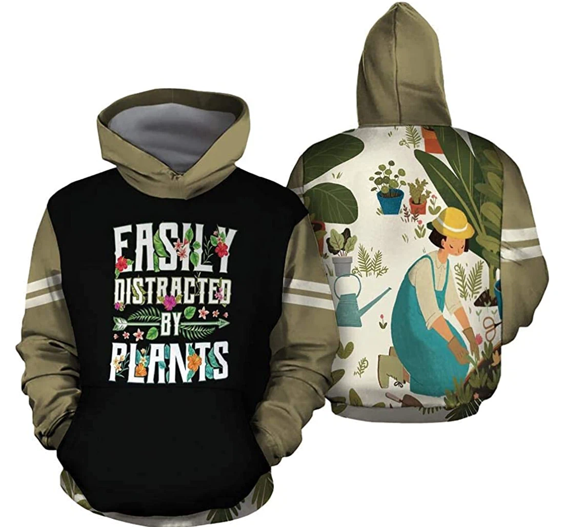 Personalized Easily Distracted By Plants Lightweight Premium Sportwear Up - 3D Printed Pullover Hoodie