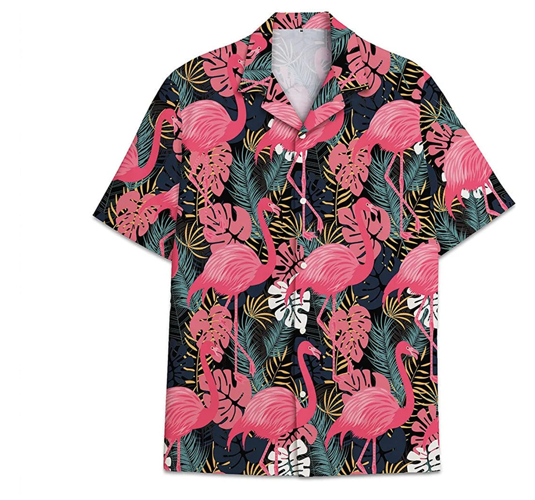 Personalized Flamingo Pink Pattern Short Tall Hawaiian Shirt, Button Up Aloha Shirt For Men, Women