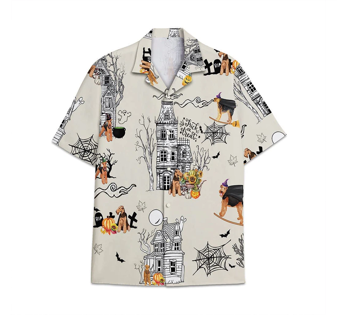Halloween Witch Pattern Short Tall Womensmall Hawaiian Shirt, Button Up Aloha Shirt For Men, Women