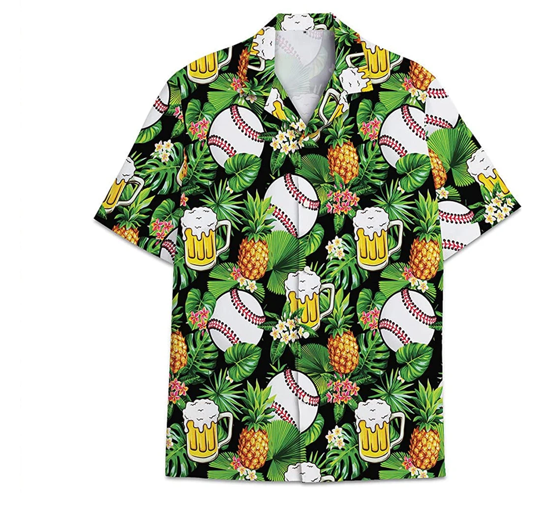Baseball Beer Pineapple Pattern Short Tall Hawaiian Shirt, Button Up Aloha Shirt For Men, Women