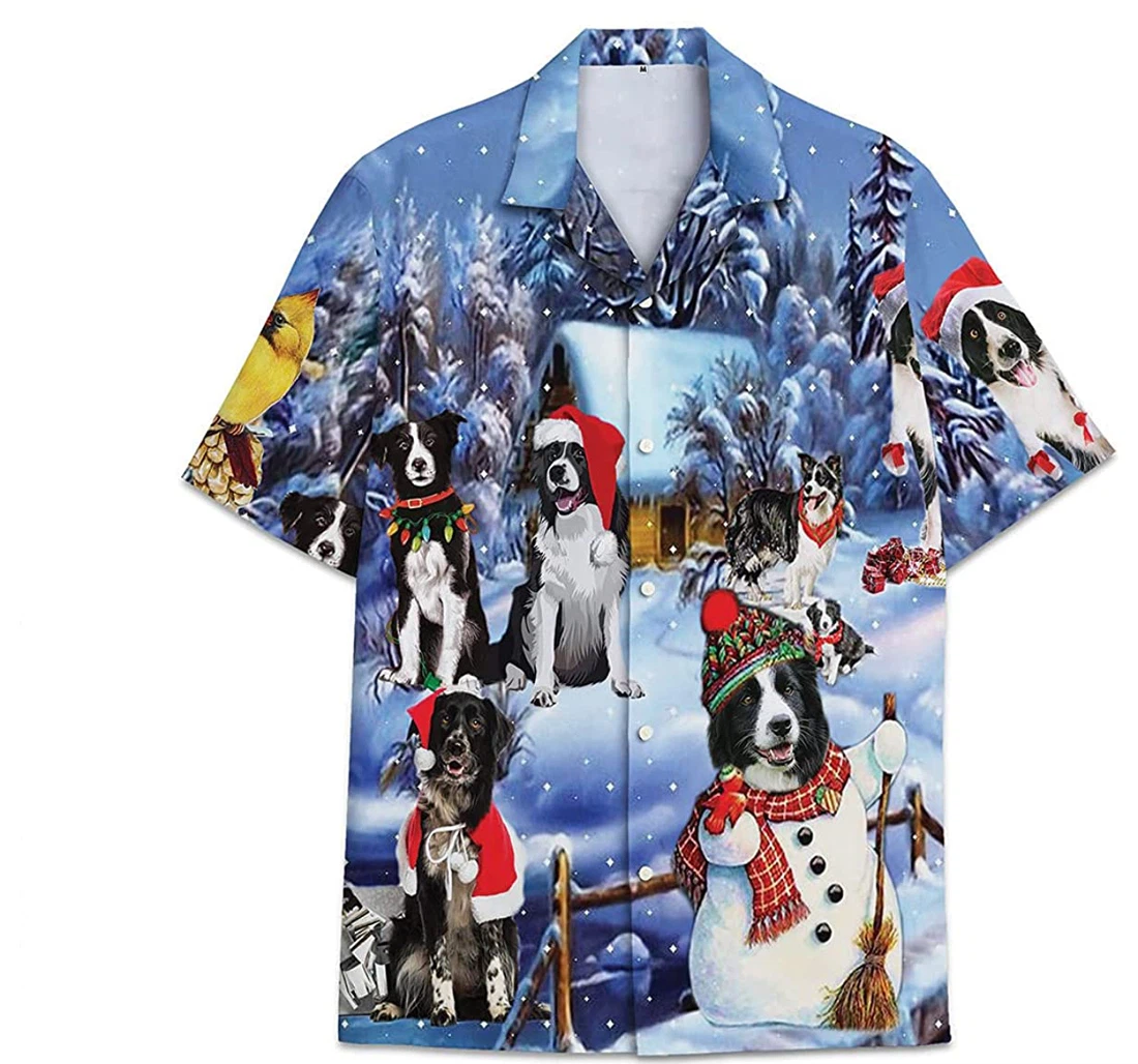 Dog Border Collie Christmas Pattern Short Tall Hawaiian Shirt, Button Up Aloha Shirt For Men, Women