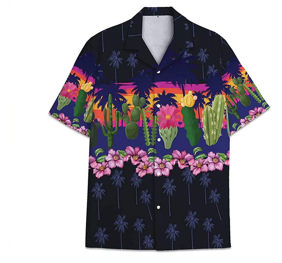 Cactus Pattern Short Tall Womensmall Hawaiian Shirt, Button Up Aloha Shirt For Men, Women