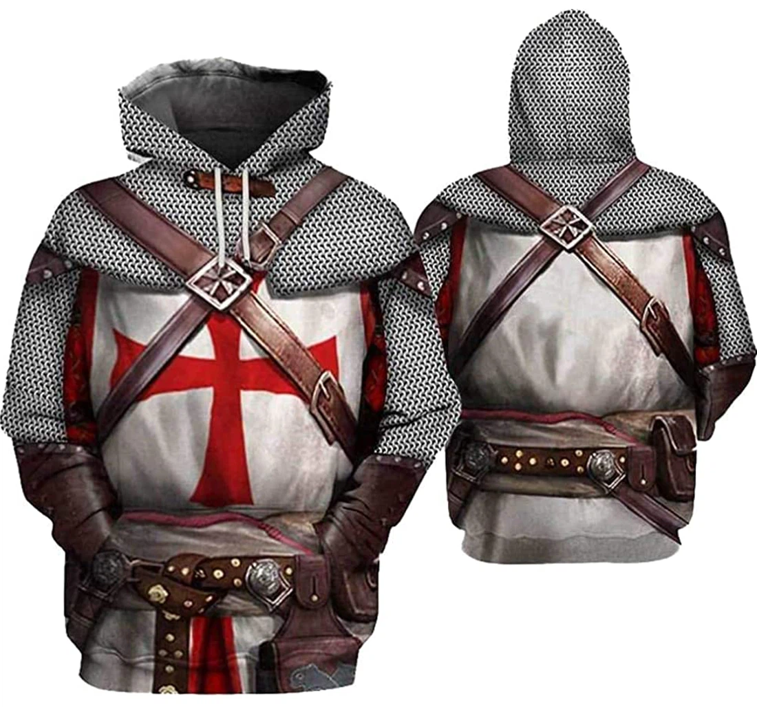 Personalized Knight Templar Warrior Armor In Red Lightweight Premium Sportwear Up - 3D Printed Pullover Hoodie