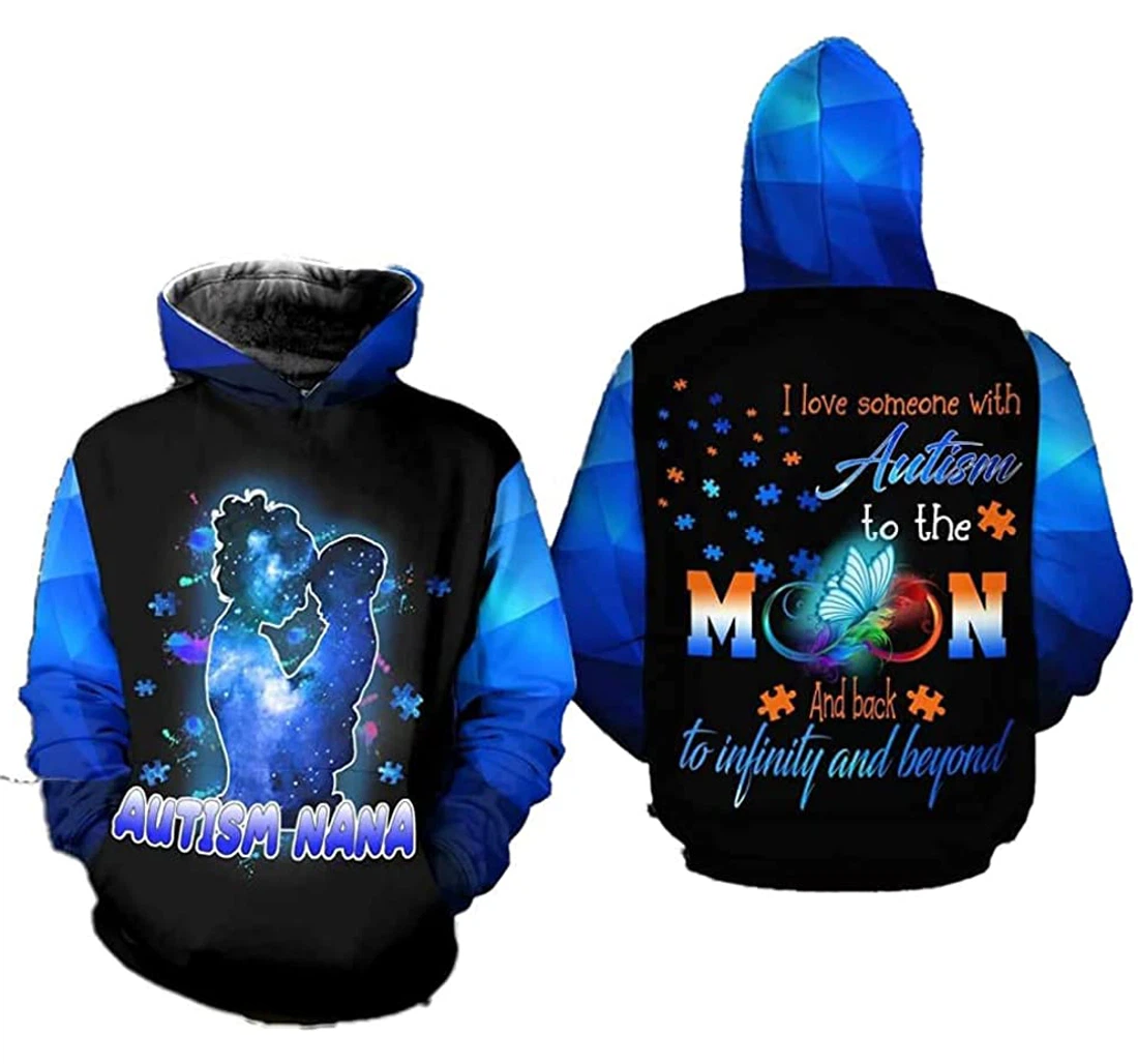 Personalized Autism Nana Blue Galaxy Lightweight Premium Sportwear Up - 3D Printed Pullover Hoodie