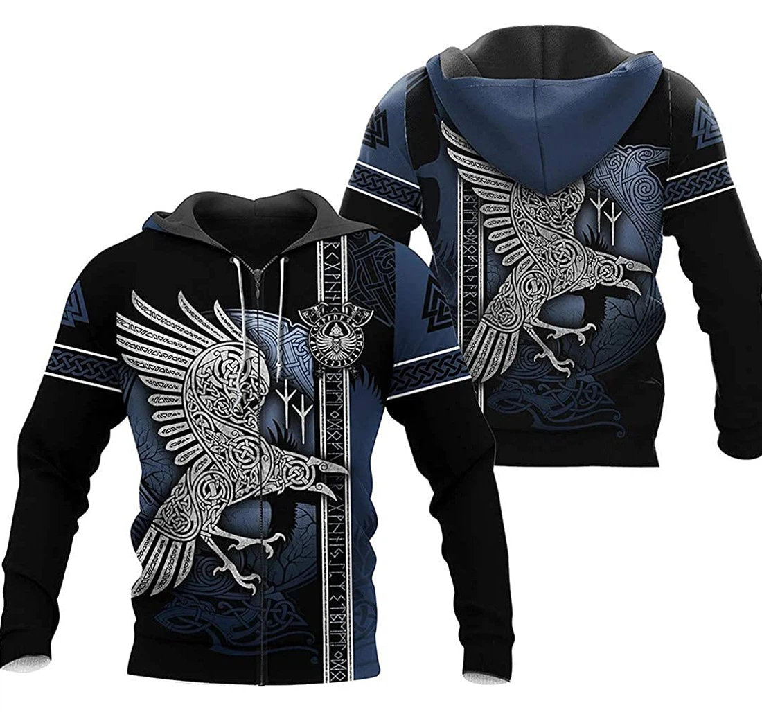 Personalized The Raven Of Viking Blue Wool With Pocket Men Lightweight Premium Sportwear Up - 3D Printed Pullover Hoodie