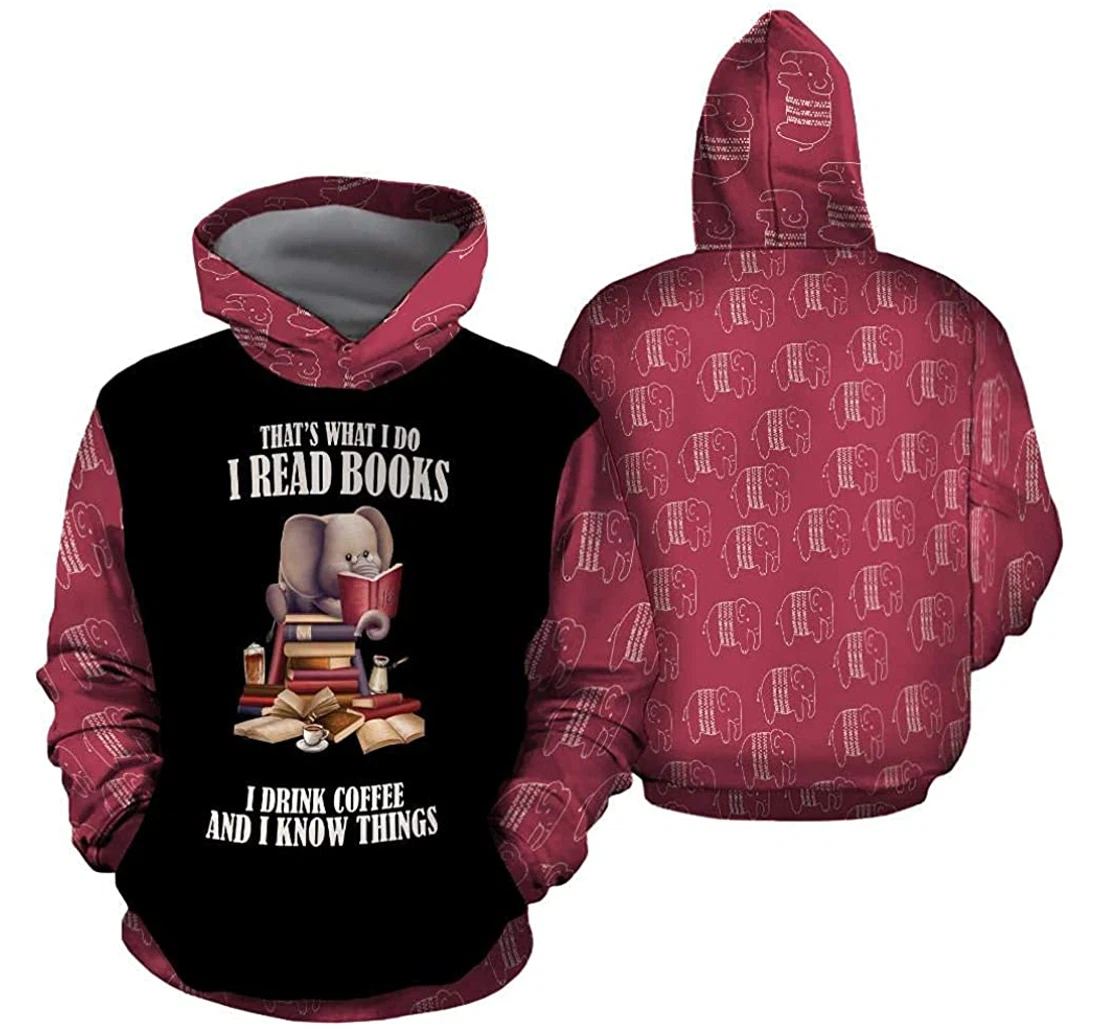 Personalized Elephant Reads Books Lightweight Premium Sportwear Up - 3D Printed Pullover Hoodie