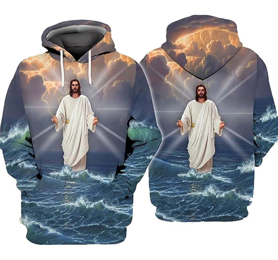 Personalized Jesus Standing Ocean Lightweight Premium Sportwear Up - 3D Printed Pullover Hoodie