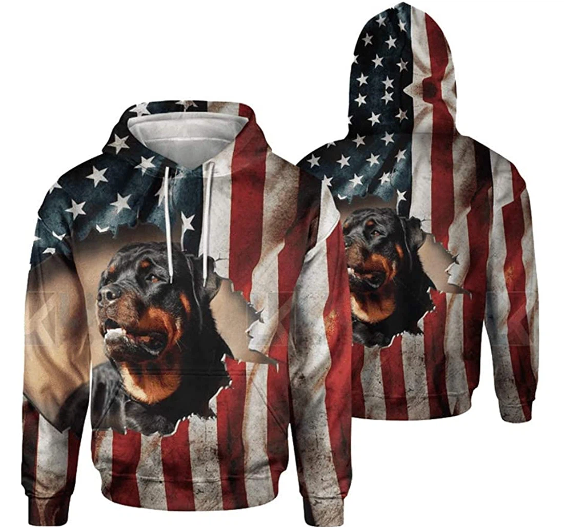 Personalized Rottweiler - Flag Usa Lovers Lightweight Premium Sportwear Up - 3D Printed Pullover Hoodie