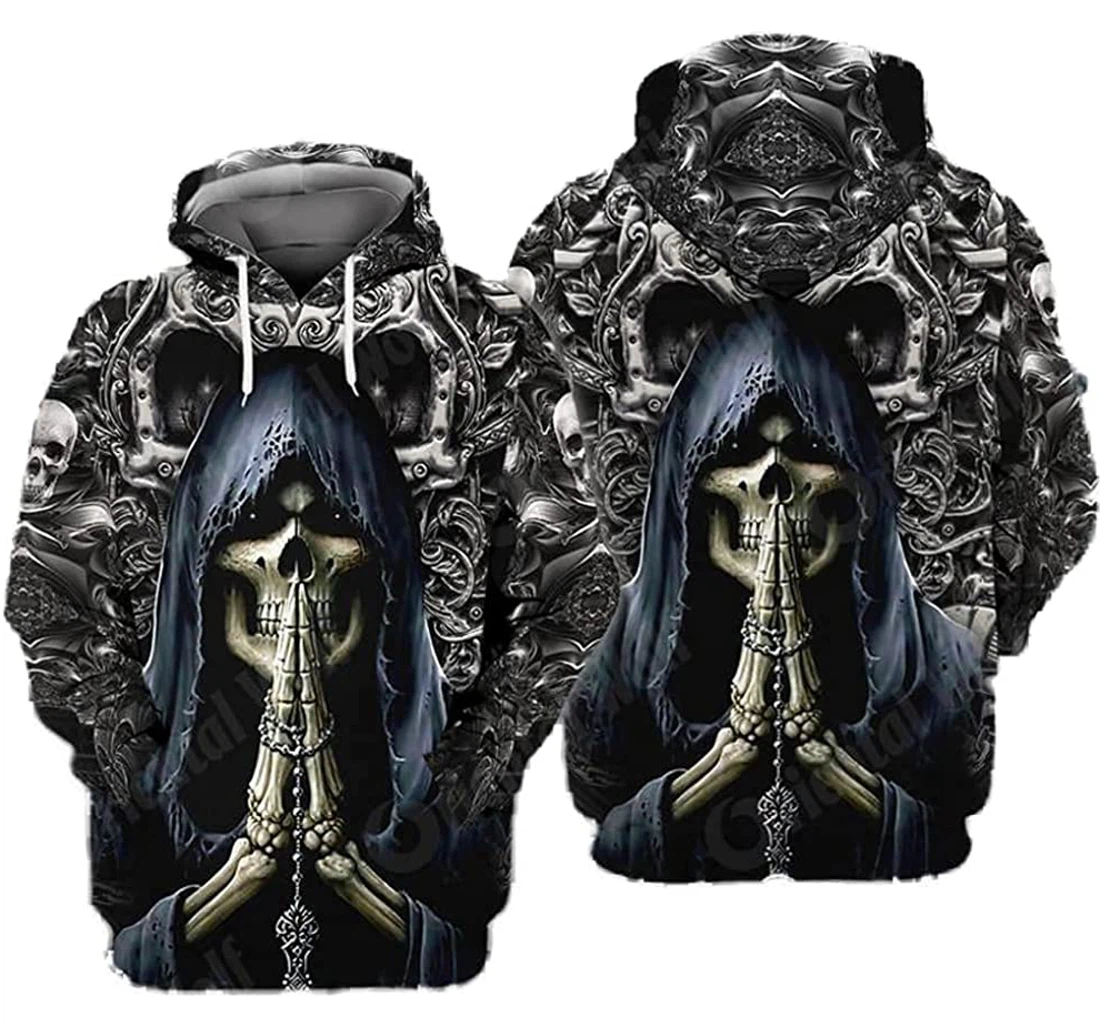 Personalized Ghost Skull Art Lightweight Premium Sportwear Up - 3D Printed Pullover Hoodie