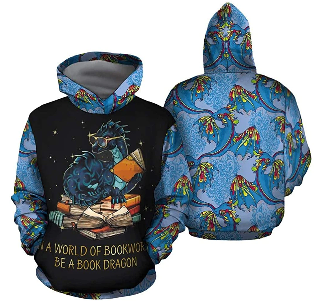 Personalized Blue Dragons And Books Lovers Lightweight Premium Sportwear Up - 3D Printed Pullover Hoodie