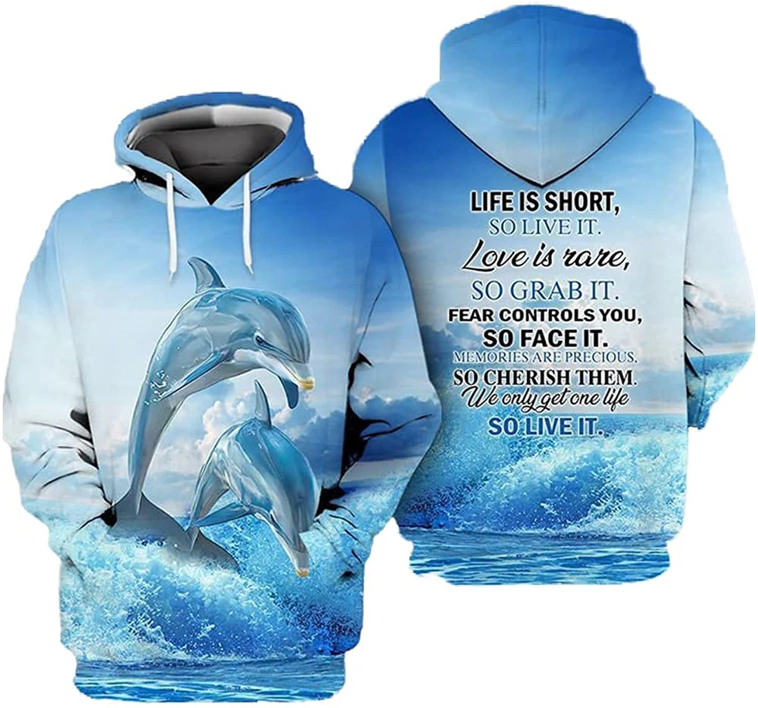 Personalized Dolphin Blue Ocean Lightweight Premium Sportwear Up - 3D Printed Pullover Hoodie