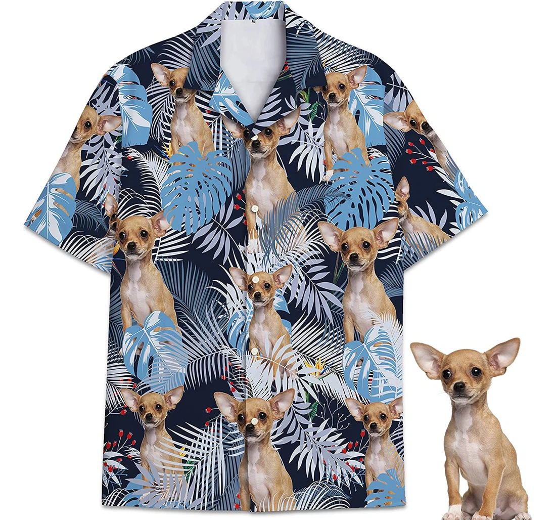 Customized Dog Chihuahua, Personalized Custom Funny Pet Dog Lovers Hawaiian Shirt, Button Up Aloha Shirt For Men, Women