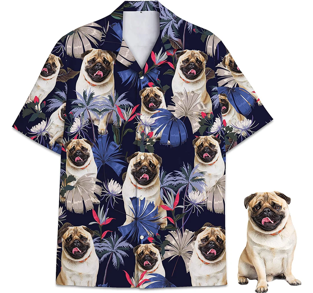 Customized Dog Pug, Personalized Custom Funny Pet Dog Lovers Hawaiian Shirt, Button Up Aloha Shirt For Men, Women