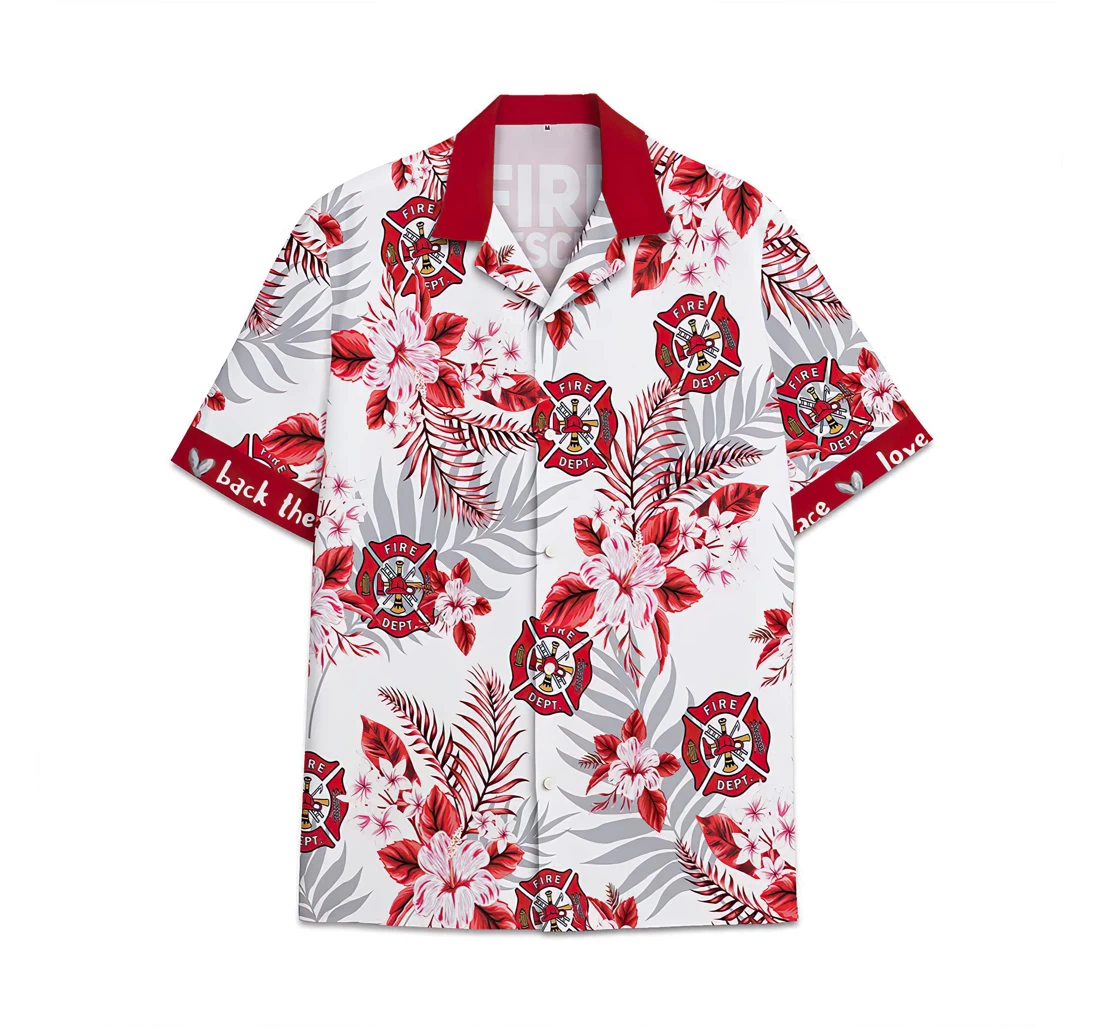 Personalized Firefighter Fire Pattern Short Tall Hawaiian Shirt, Button Up Aloha Shirt For Men, Women