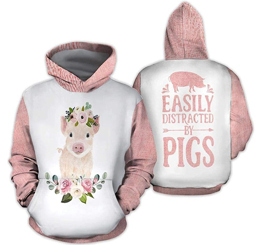 Personalized Cute Pig Lightweight Premium Sportwear Up - 3D Printed Pullover Hoodie