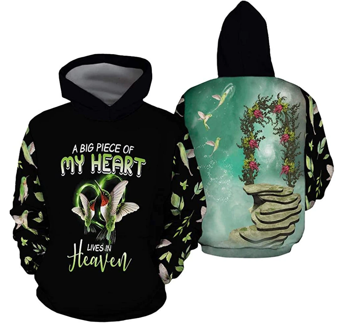 Personalized A Big Piece Of My Heart Hummingbird Lightweight Premium Sportwear Up - 3D Printed Pullover Hoodie