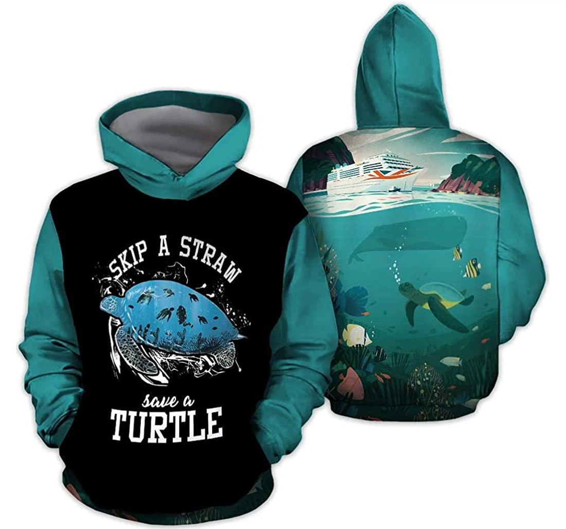 Personalized Ocean Turtle Lightweight Premium Sportwear Up - 3D Printed Pullover Hoodie