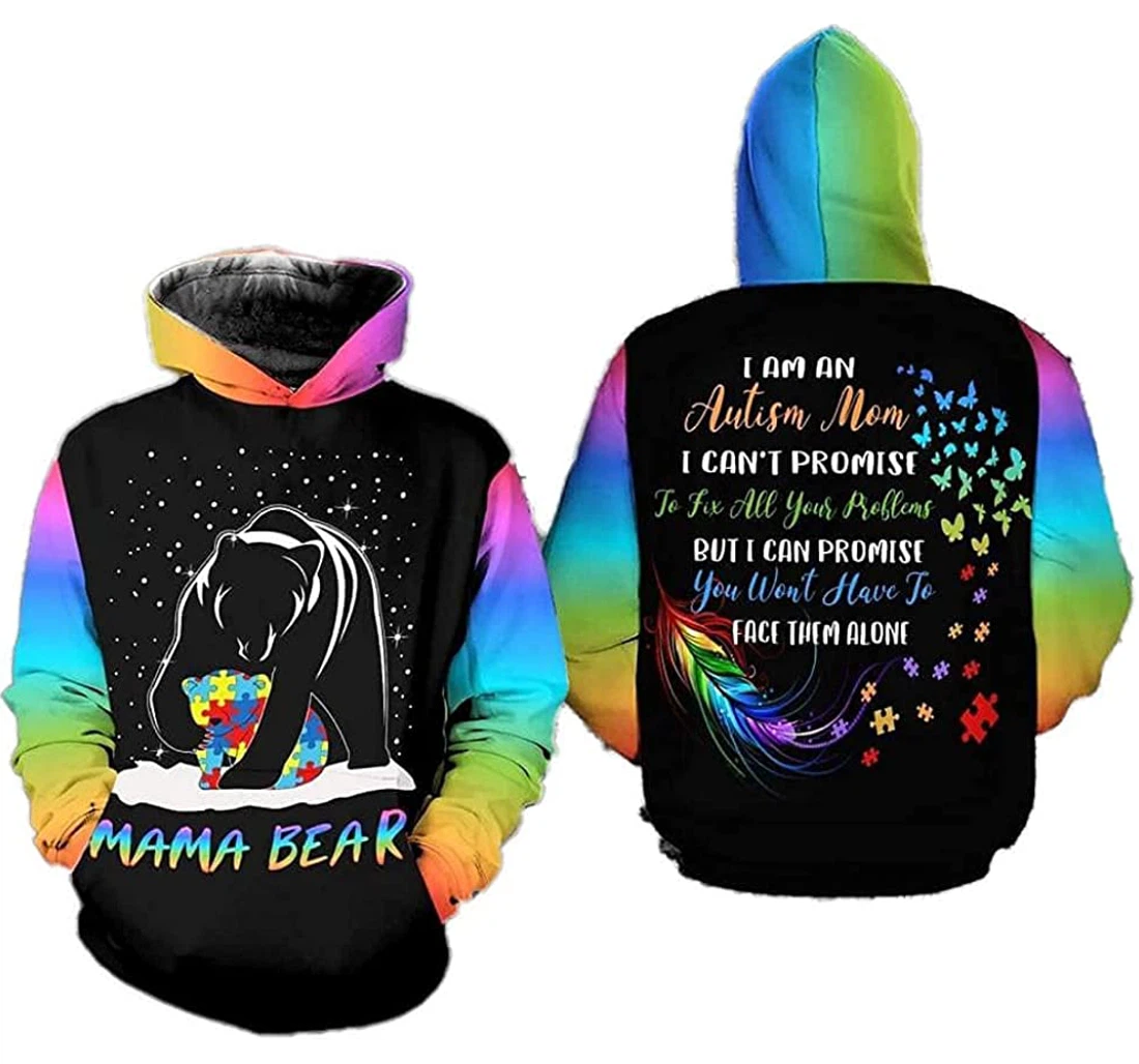 Personalized Autism Mom Snow Mama Bear Lightweight Premium Sportwear Up - 3D Printed Pullover Hoodie