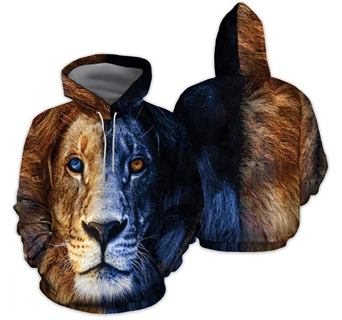 Personalized Lion Face 2 Sides Lightweight Premium Sportwear Up - 3D Printed Pullover Hoodie