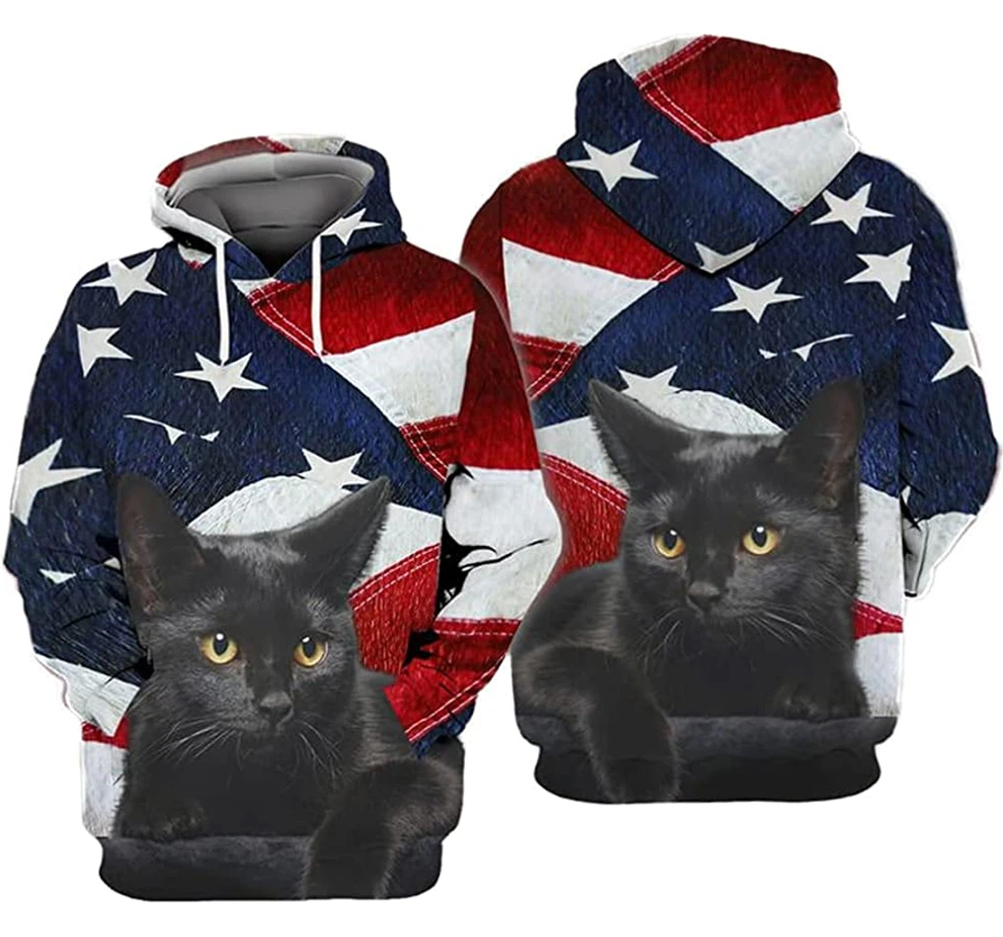 Personalized Cat In Us Flag Art Lightweight Premium Sportwear Up - 3D Printed Pullover Hoodie