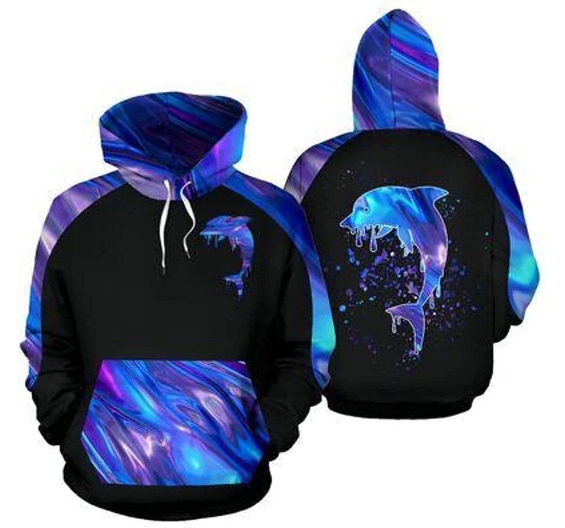 Personalized Blue Galaxy Dolphin Art Lightweight Premium Sportwear Up - 3D Printed Pullover Hoodie