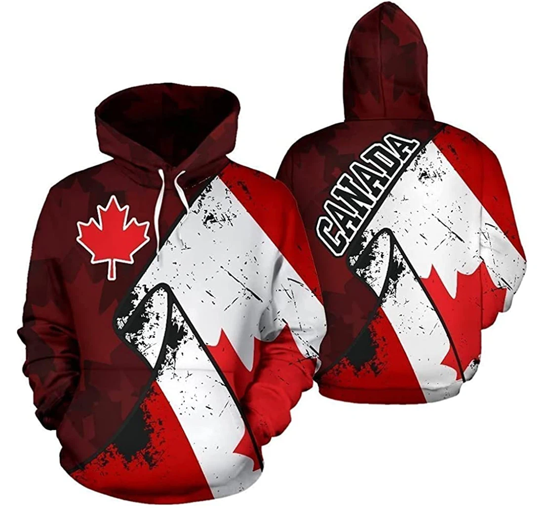 Personalized Canada Special Grunge Flag Lightweight Premium Sportwear Up - 3D Printed Pullover Hoodie