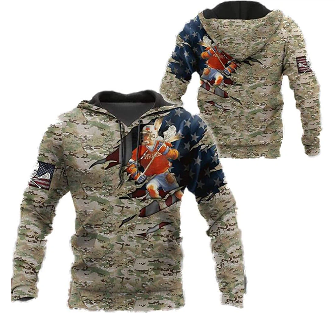Personalized Lacrosse 3 Usa Flag Lightweight Premium Sportwear Up - 3D Printed Pullover Hoodie