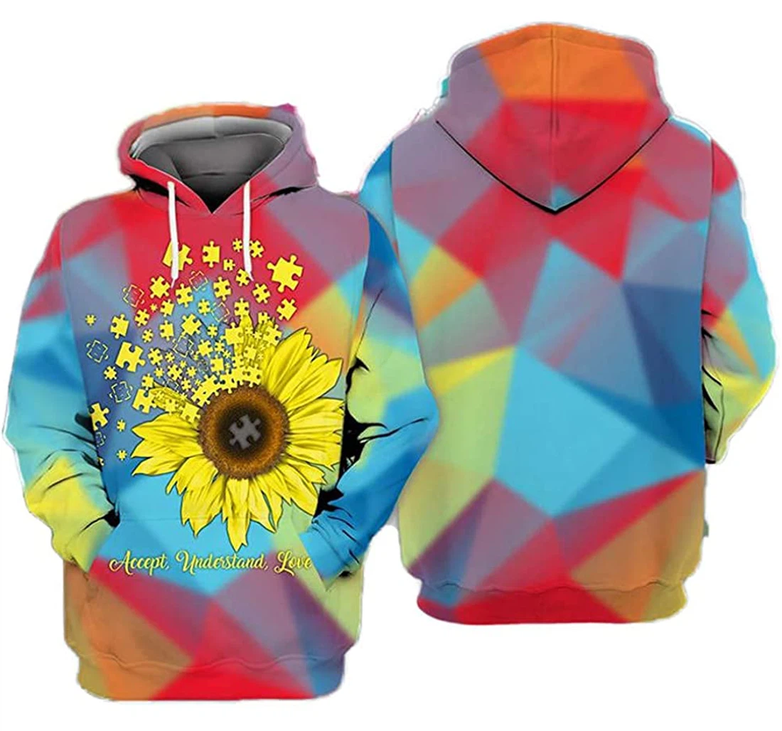 Personalized Autism Sunflower Colorful Lightweight Premium Sportwear Up - 3D Printed Pullover Hoodie