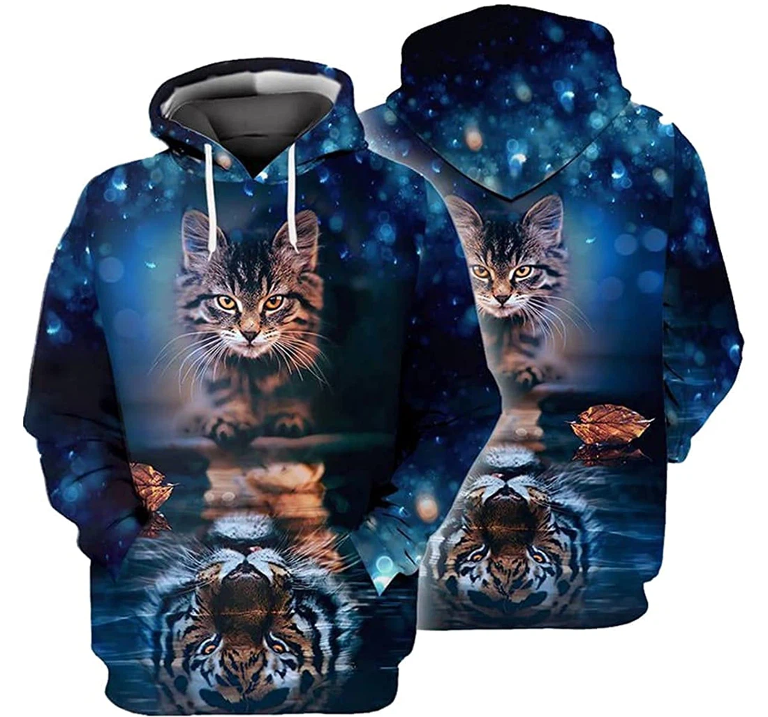 Personalized Cats Reflection Mirror Tiger At Night Lightweight Premium Sportwear Up - 3D Printed Pullover Hoodie