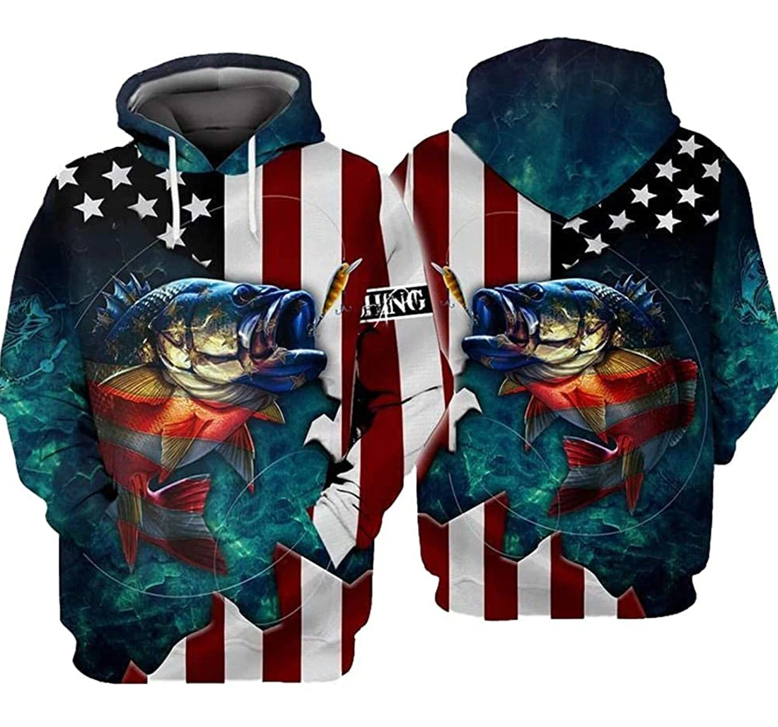 Personalized Fishing In Us Flag Art Lovers Lightweight Premium Sportwear Up - 3D Printed Pullover Hoodie