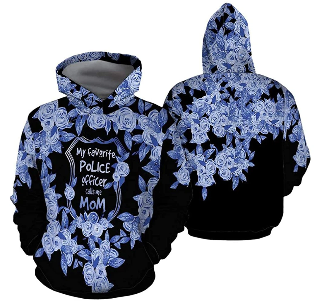 Personalized Blue Police Floral Pattern Lightweight Premium Sportwear Up - 3D Printed Pullover Hoodie