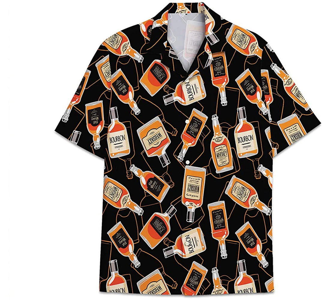 Personalized Whishkey Bourbon Pattern Short Tall Hawaiian Shirt, Button Up Aloha Shirt For Men, Women