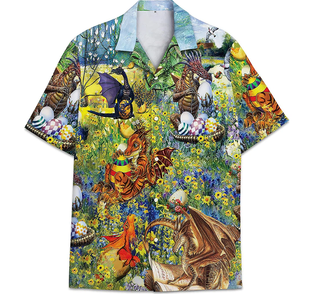 Personalized Happy Easter Funny Beach Shirts Bunny Eggs Hawaiian Shirt, Button Up Aloha Shirt For Men, Women