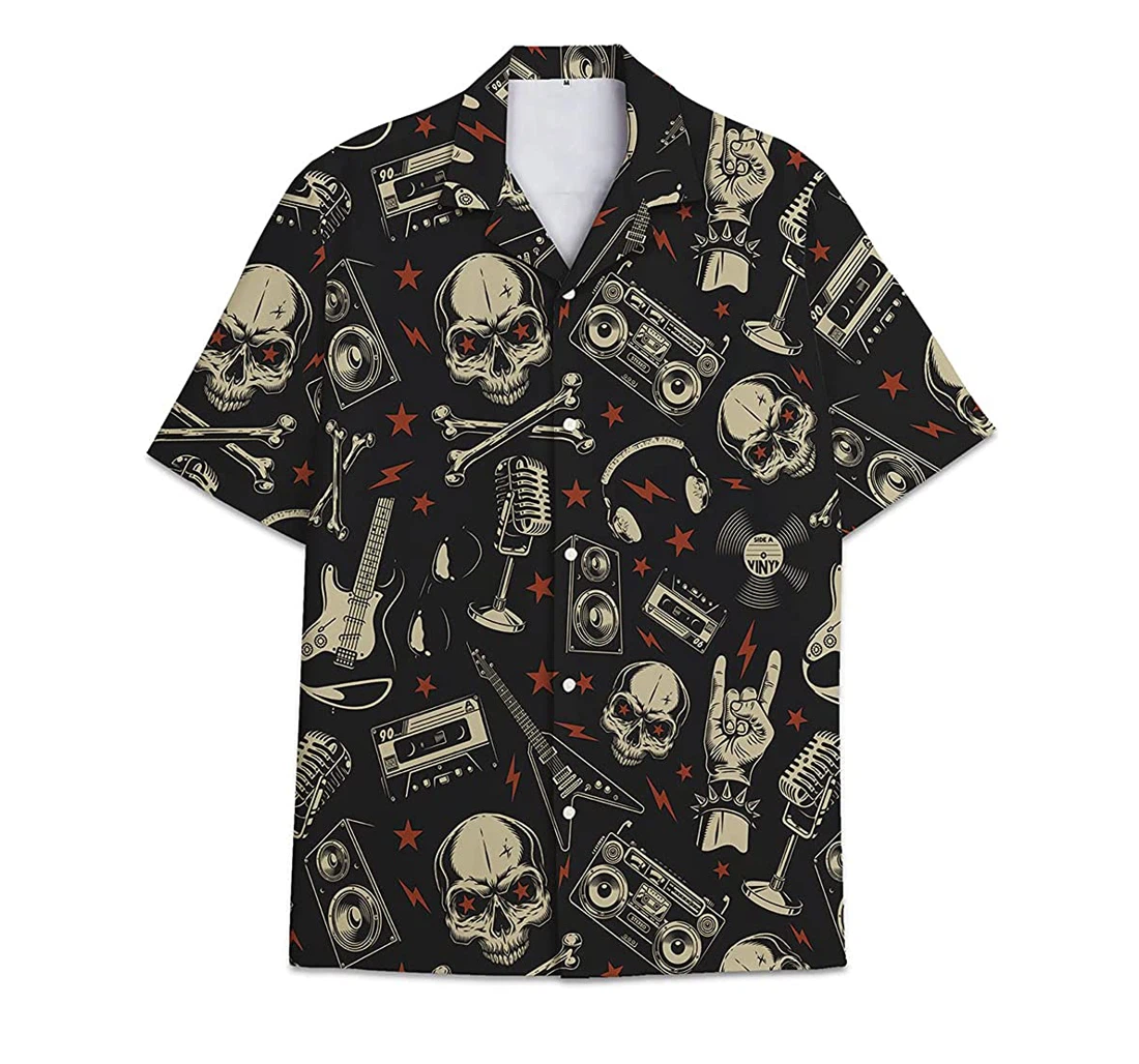 Personalized Skull Speaker Button Short Tall Hawaiian Shirt, Button Up Aloha Shirt For Men, Women