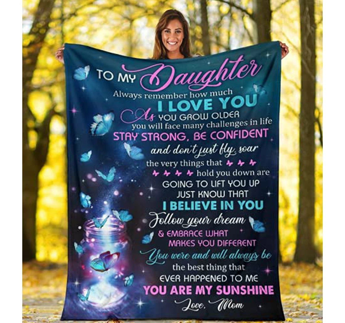 Throw Blanket, Quilt - Personalized To My Daughter Butterflies Family From Mom Customized Shinning Blue Purple Butterflies Gifts Sherpa Fleece