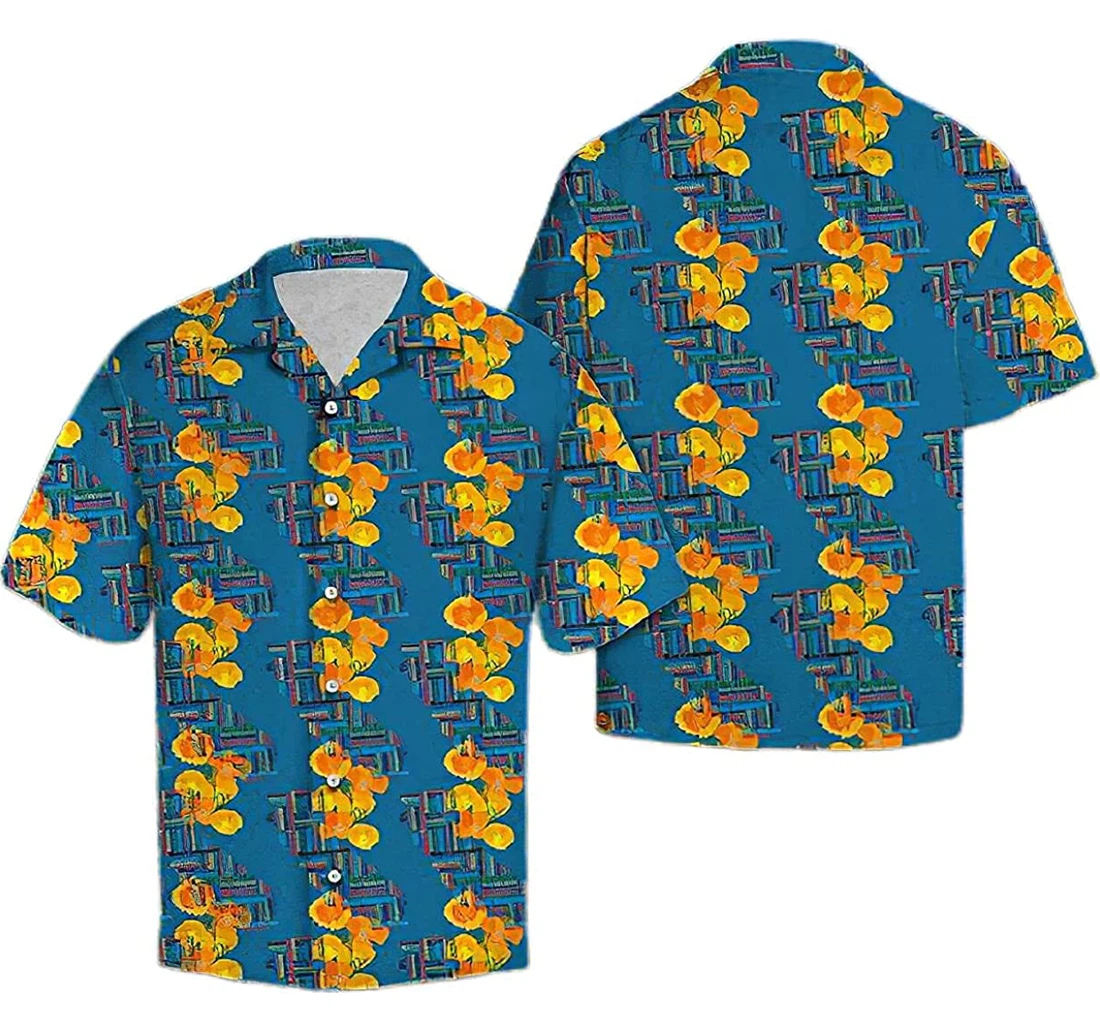 Personalized California Poppy Cotton Pocket Summer Holiday Vacation Hawaiian Shirt, Button Up Aloha Shirt For Men, Women