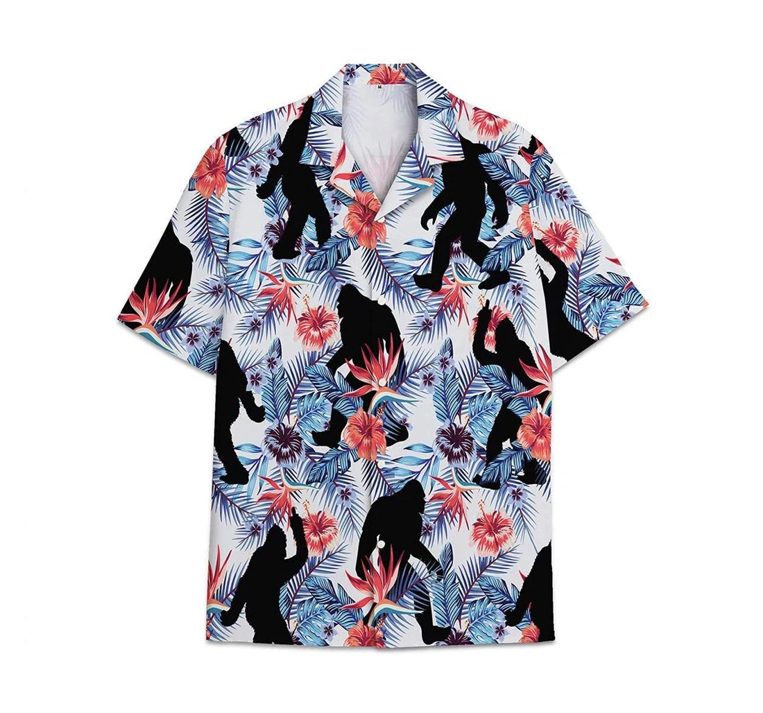 Personalized Bigfoot Pattern Short Tall Hawaiian Shirt, Button Up Aloha Shirt For Men, Women