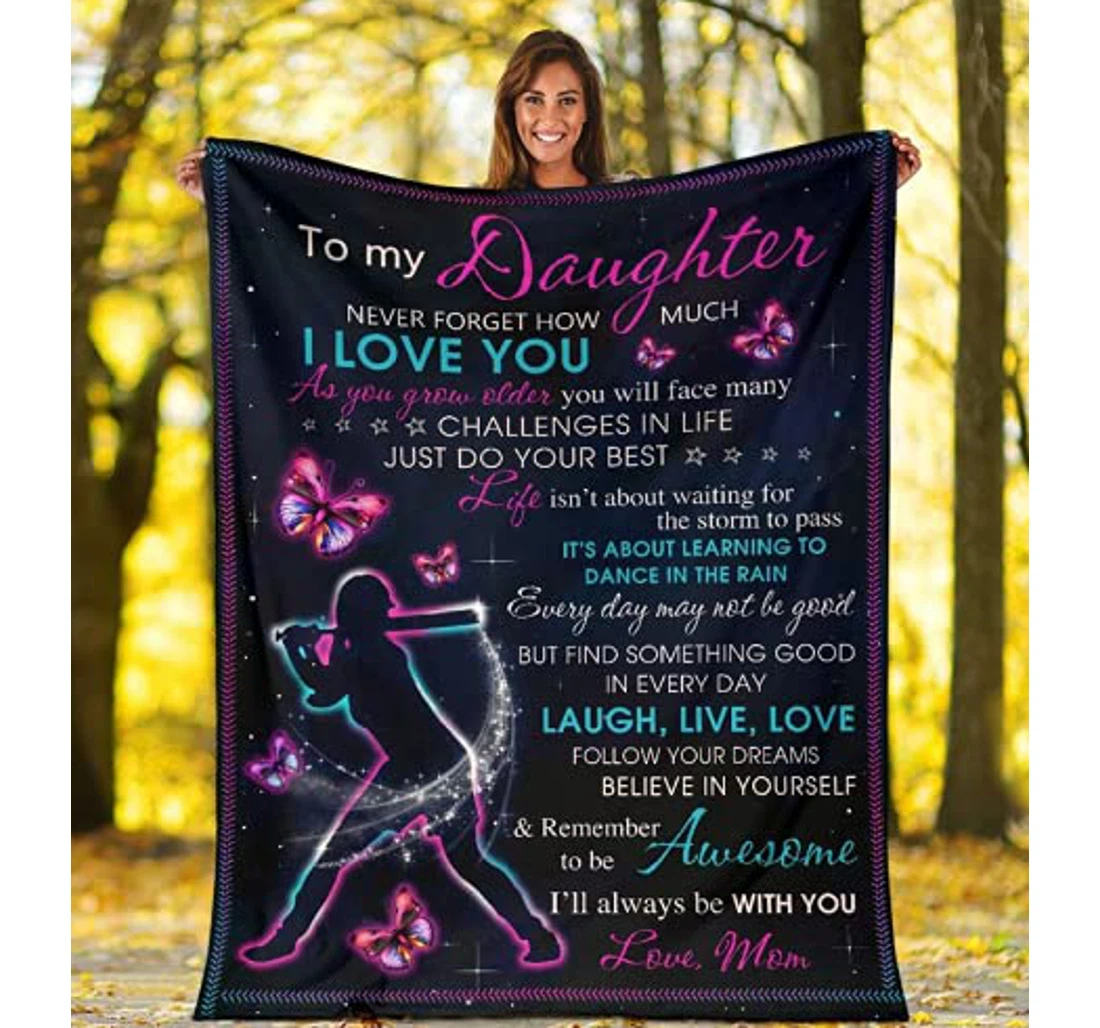 Throw Blanket, Quilt - Personalized To My Daughter Butterflies Family From Mom Customized Purple Butterflies And Baseball Women Premium Gifts Sherpa Fleece