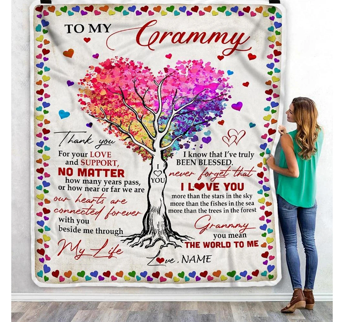 Throw Blanket, Quilt - Personalized To My Gramma Love From Grandkid Print Rainbow Colorful Heart Tree Bedroom Gifts Customized Premium Sherpa Fleece