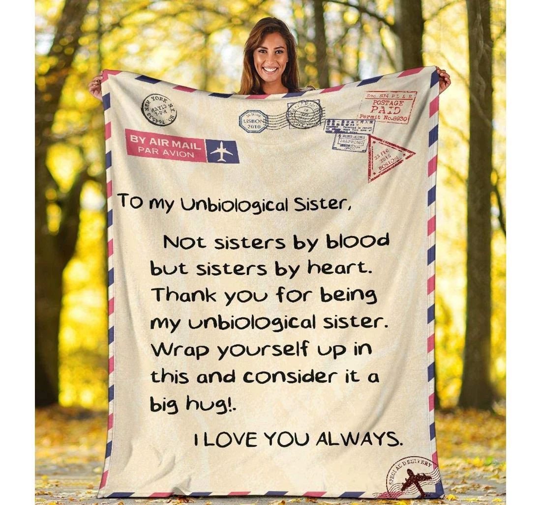 Throw Blanket, Quilt - Personalized To My Unbiological Sister Letter Print Cute Love Airmail Style Bedroom Gifts Customized Sherpa Fleece