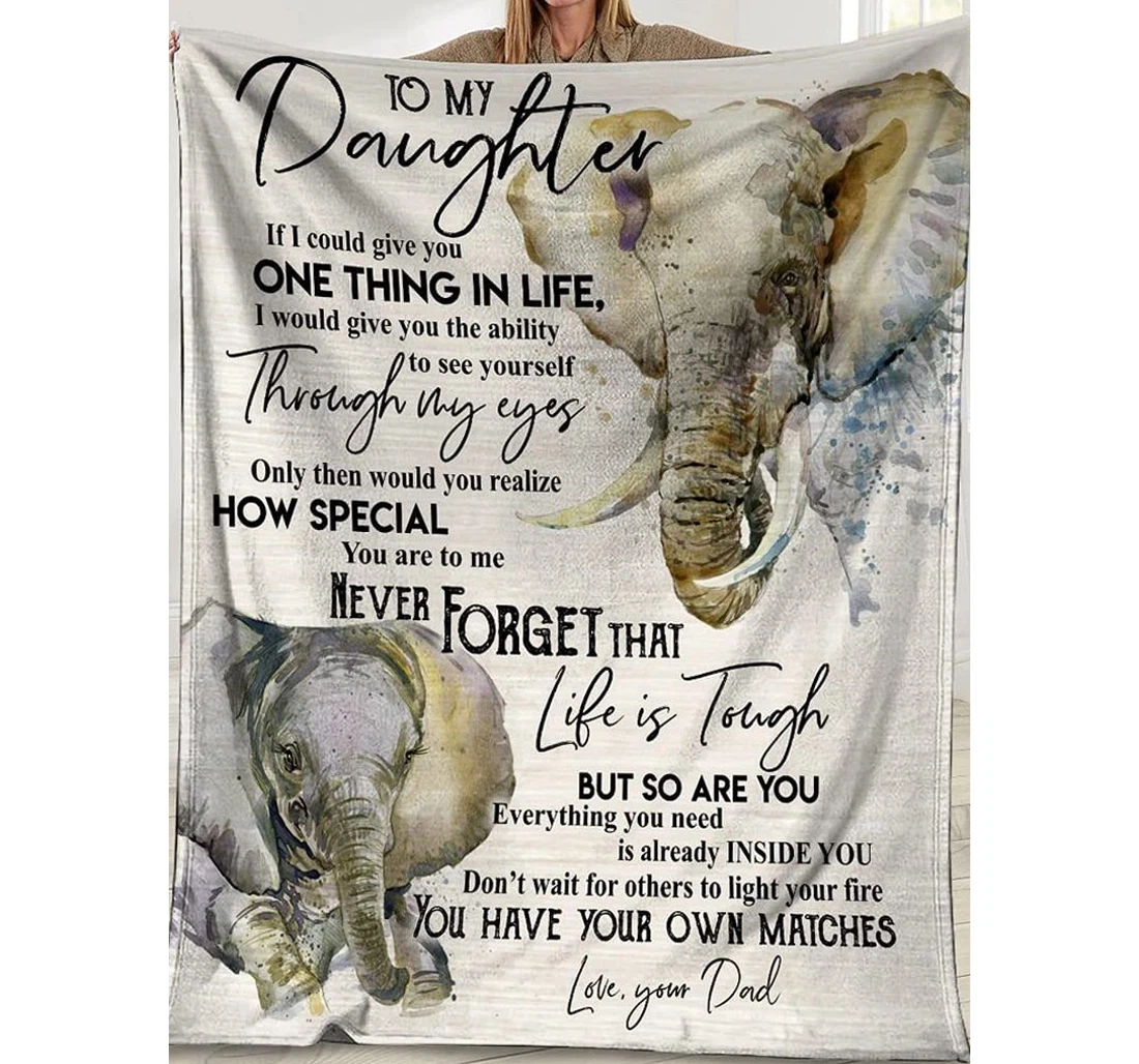 Throw Blanket, Quilt - Personalized To My Daughter Elephant From Dad Customized Cute Baby And Father Elephants White Premium Gifts Sherpa Fleece